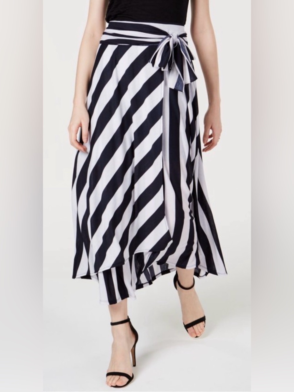 INC International Concepts Black and White Striped High-Low Wrap Skirt
